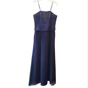 Alfred Angelo Navy Blue Beaded Formal Prom Evening Gown